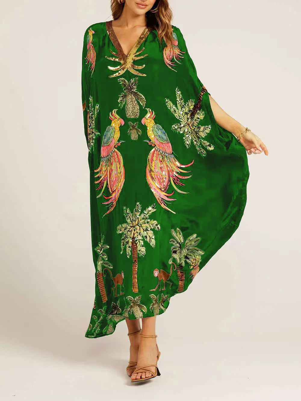Women Bohemian Maxi Dresses 2025 Summer Loose V-neck Fashion Sexy Hipster Elegant Retro Printed Female Casual Long Robe Vestidos