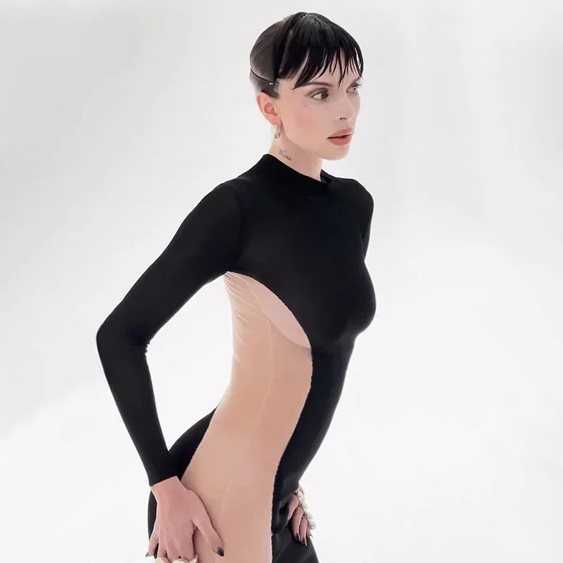 Black Maxi Dresses For Women Side See Through Vestidos Elegantes Para Mujer Slim One-Pieces Sexi Night Dress Hot Club Outfit