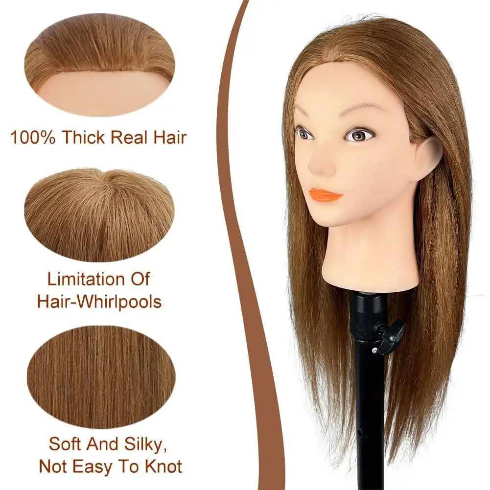 100% Human Hair Mannequin Head for Cosmetology Styling Training Practice Can Be Curled Straighten Professional Mannequin Head
