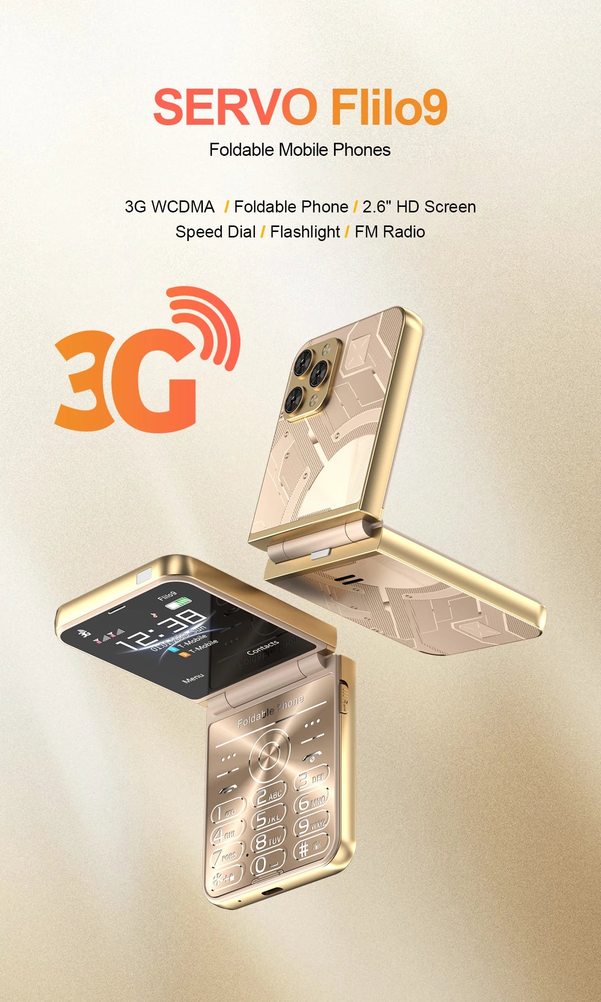 Low Price Sale SERVO Flilo9 3G Flip Mobile Phone 2 SIM Card Speed Dial Blacklist Call Record FM Radio 2.6inch Fold Cellphone MP4