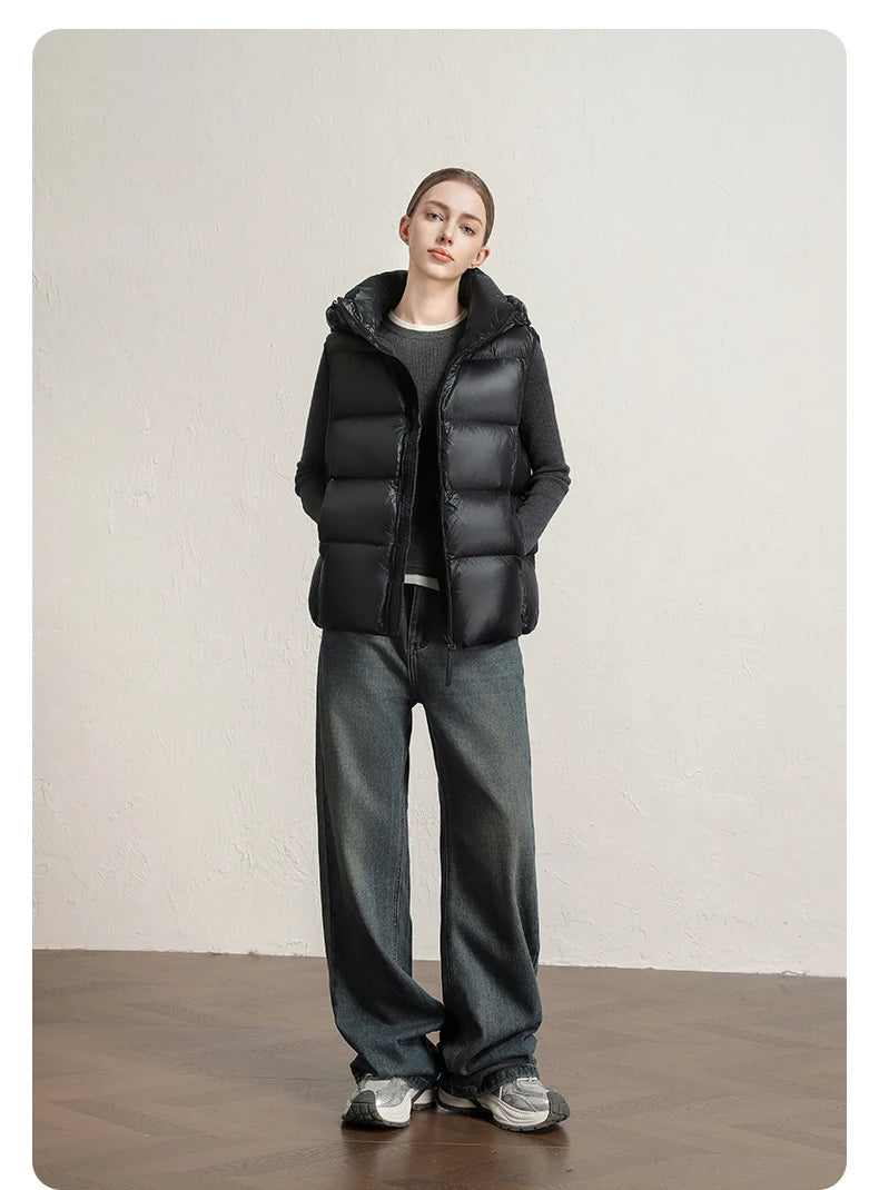 CLARKE QUEEN 2025 Duck Down Vest Jacket for Women Light Weight Padding Winter Outerwear Puffer Casual Warm Thickened Short Coat