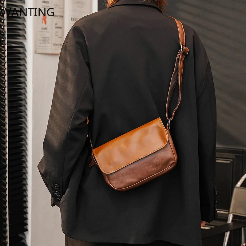 Retro Fashion Crossbody Bags Men Small Flap Men's Crossbody Bag Luxury PU Leather Shoulder Messenger Bag Male Sling Handbags