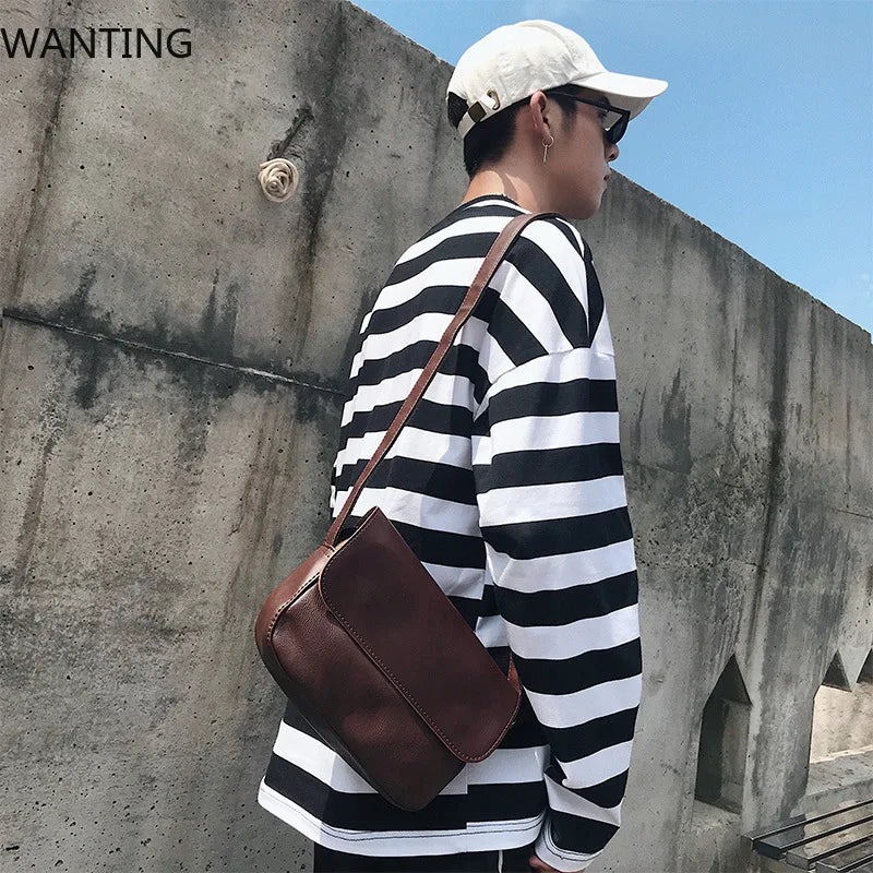 Retro Fashion Crossbody Bags Men Small Flap Men's Crossbody Bag Luxury PU Leather Shoulder Messenger Bag Male Sling Handbags