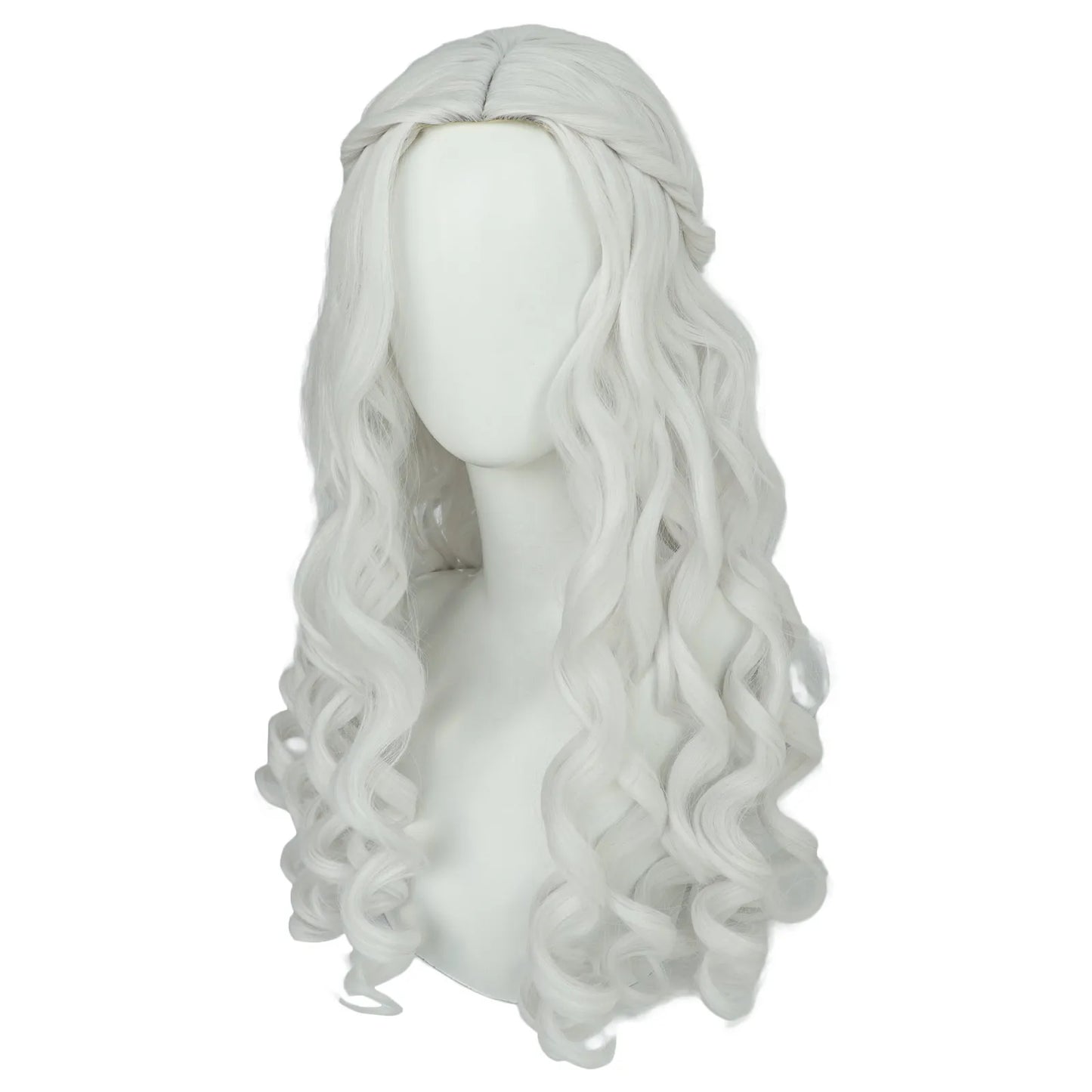 Synthetic Women Long Curly White Cosplay Wig Witch Queen Cosplay Party Wig for Halloween Christmas Party