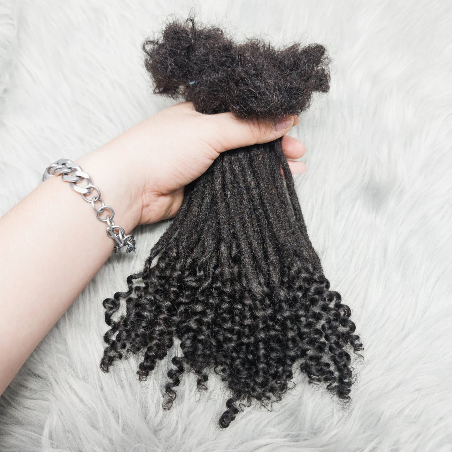 Natural Human Hair Dreadlock Extensions with Curly Ends 8-12 Inch Handmade Curled Tail Locks Extension for Women Men 10 Strands