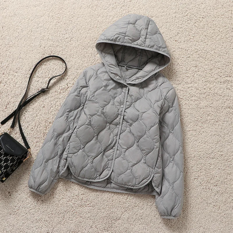 Autumn and Winter New Women's Lightweight Down Jacket Fashion Warm Windproof Slim White Duck Down Hooded Mature Women's Jacket