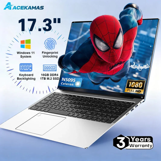 Hot 17.3" Laptop Computer Intel N5095 Windows 11 16GB DDR4 1TB SSD Fingerprint Unlock Gaming Office Study Laptop Computer