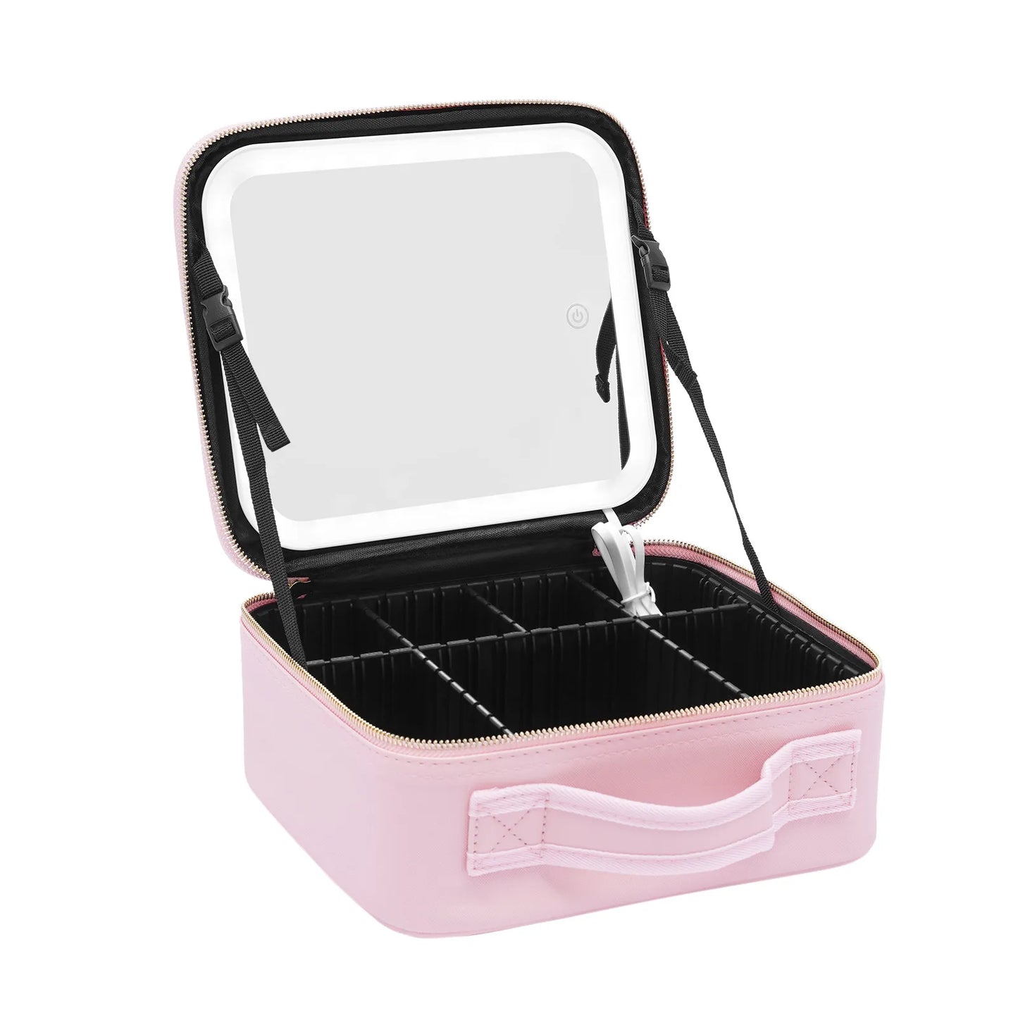 Makeup Train Case with Large Lighted Mirror Adjustable Brightness Large Cosmetic Organizer Storage Adjustable Dividers
