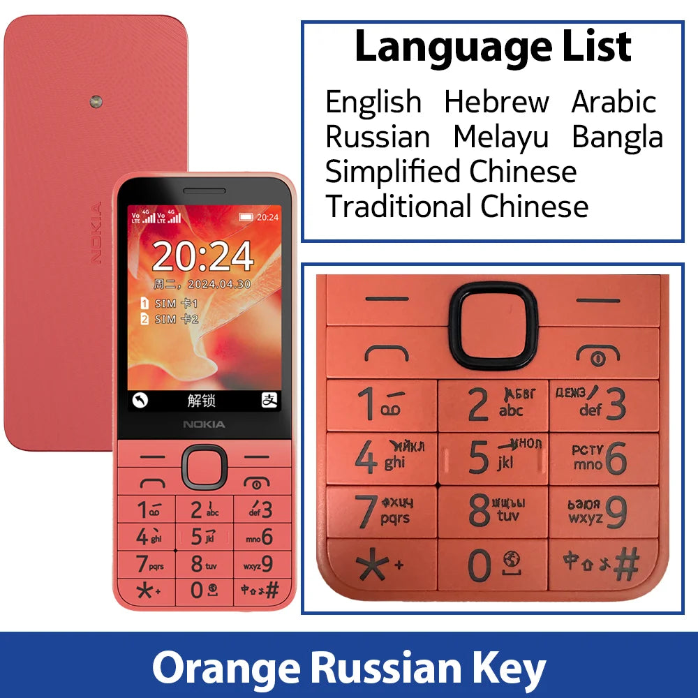 Original Nokia 220 4G Feature Phone 2.8 Inch Bluetooth FM Radio 1450mAh Bettery Dual SIM Push-button Mobile Phone Type-C Port