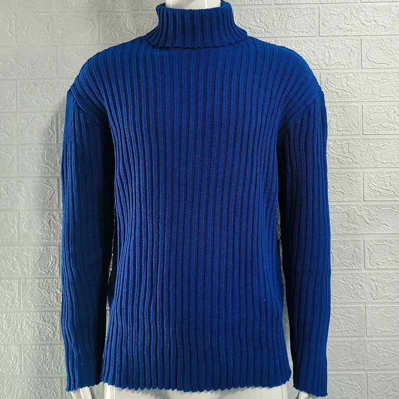 Pullovers Men Sweaters Turtleneck Knitted Tops Full Sleeve Knit Solid Sweater Top Splice Casual Loose Regular Autumn Winter