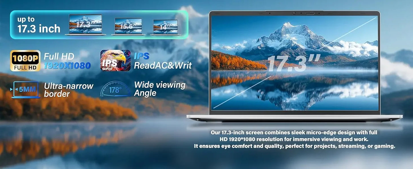 Hot 17.3" Laptop Computer Intel N5095 Windows 11 16GB DDR4 1TB SSD Fingerprint Unlock Gaming Office Study Laptop Computer