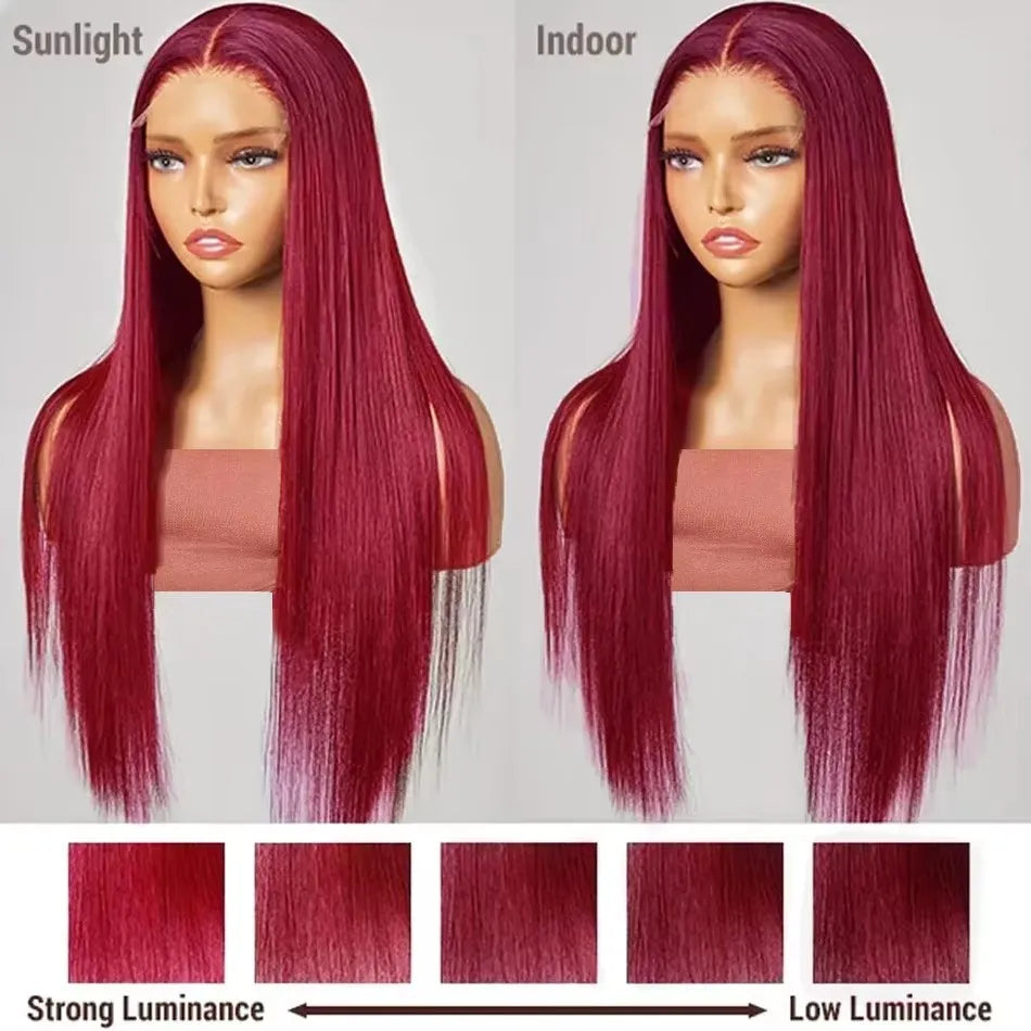 Sleek Red 99J Colored T1B/99J Wig 13*4*1 T Part Lace Front Part Brazilian Straight 22 Inches Human Hair Wigs Natural Remy Hair