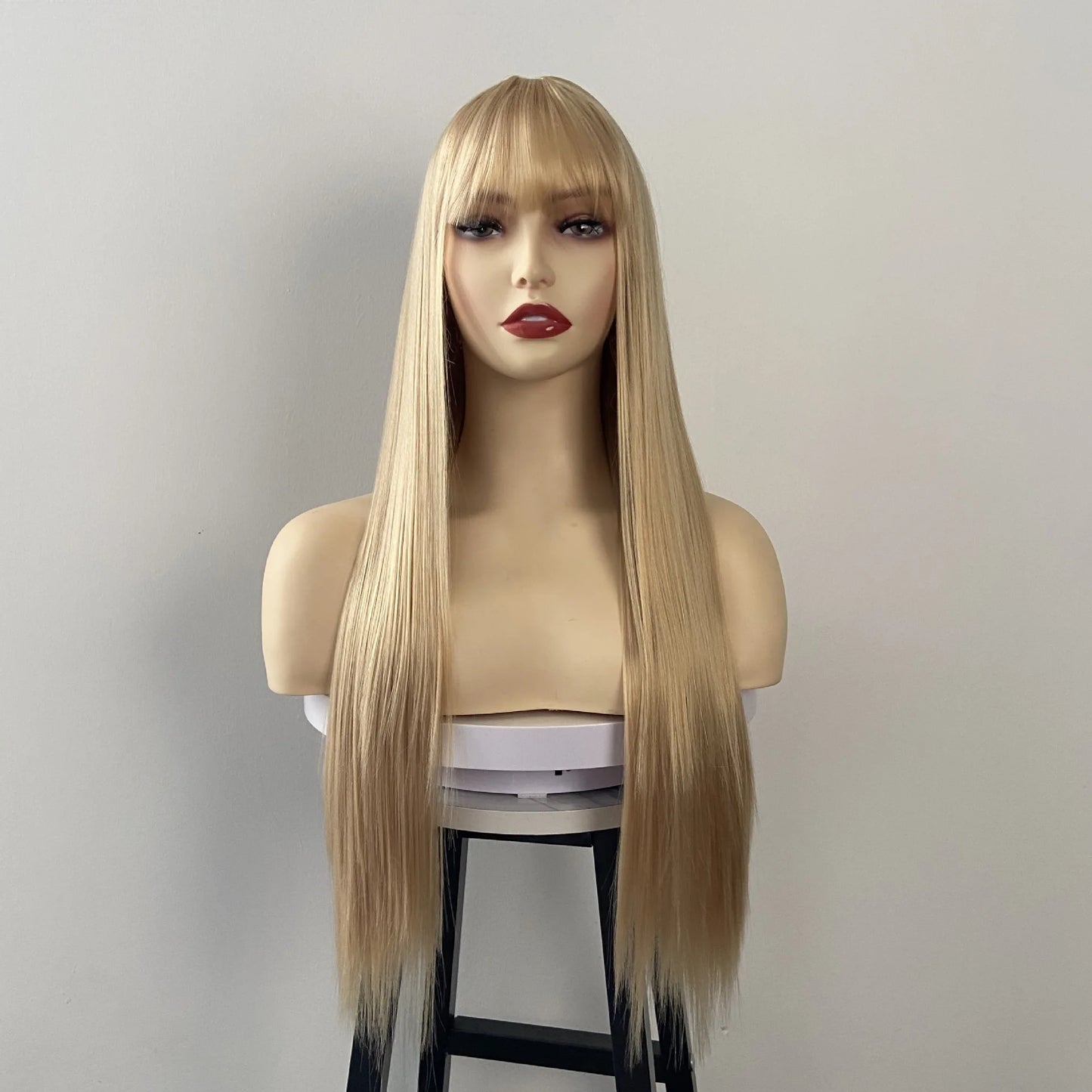 Fashion synthetic wig for women Air bangs long straight hair beige white high temperature silk synthetic fiber full head cover
