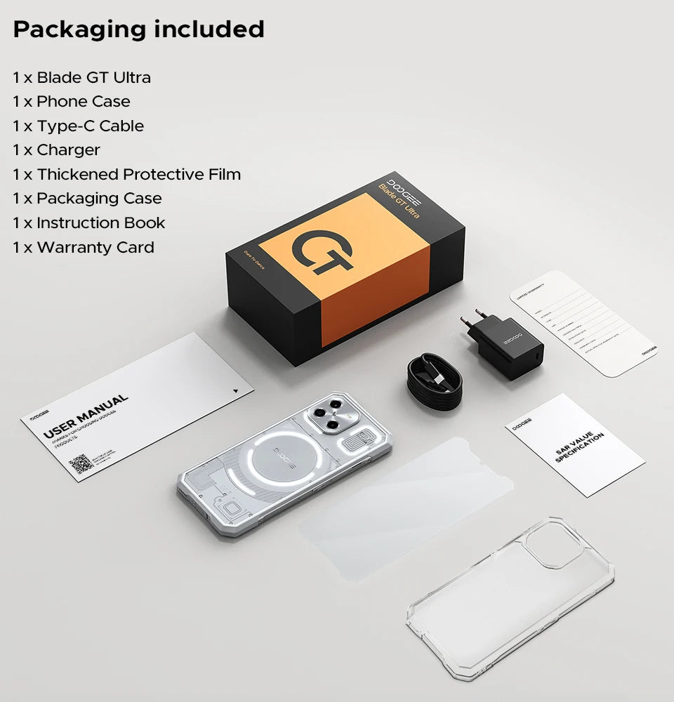 DOOGEE Blade GT Ultra 5G Rugged Smartphone Dimensity 7300 6.72'' 16GB 512GB LED Light Effect Design Ultra-thin Cell Phone