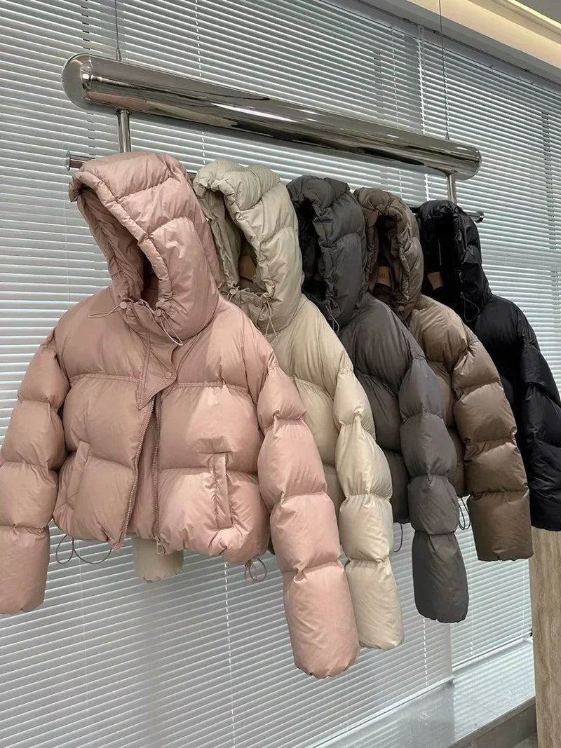 2024 New Fashion White Duck Down Jacket Hooded Women Autumn Winter Warm Over Size Casual Short Thick Outwear Female Coat