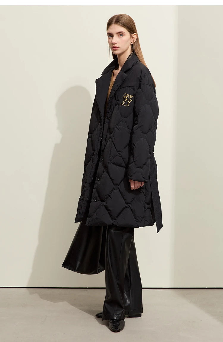 AMII Minimalism Down Jacket For Women 2025 New Blazer Collar Winter Lightweight Thermal Belt Diamond Solid Coat Female 12344061