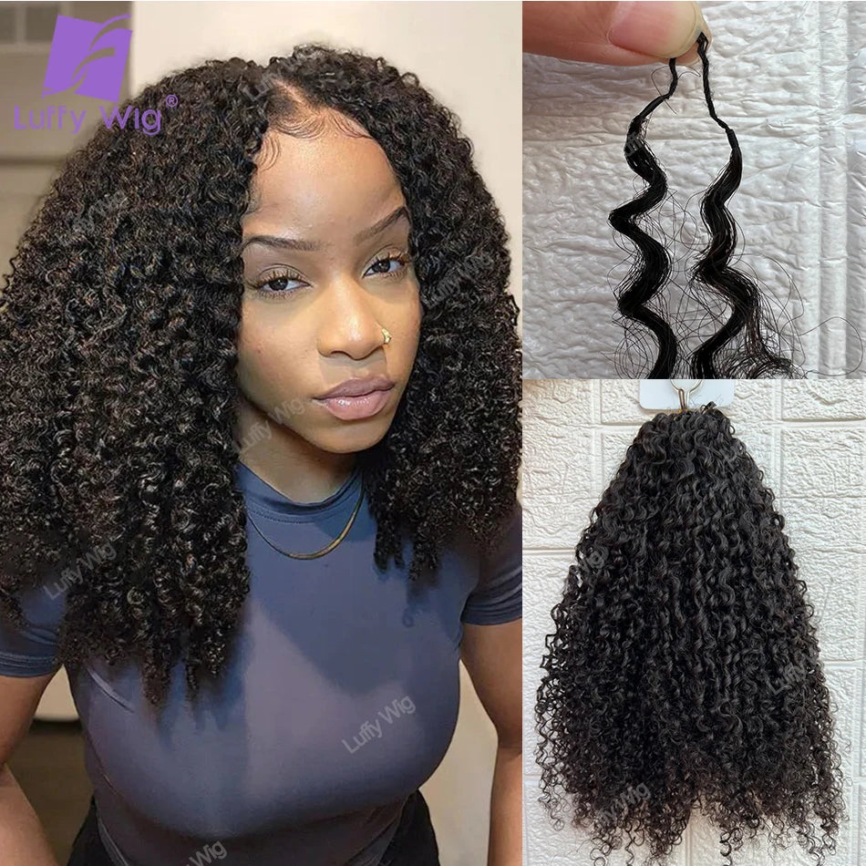 Crochet Human Hair Afro Kinky Curly Extensions Pre Separated Knotless Feather Lightweight Hair Crochet Bundles For Boho Braids