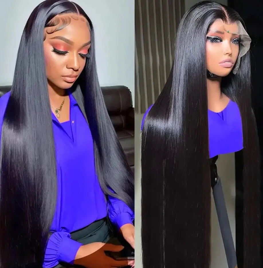 Long Soft Hair Straight Black Color Synthetic 13X6 HD Lace Frontal Wig For Black Women Prepucked With Baby Hair Glueless Wig