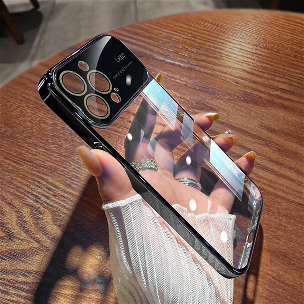 Original Big Window Electroplating Frame Phone Case For iPhone 15 14 13 12 11 Pro Max Plus lens Protector Colorful PC Hard Cover