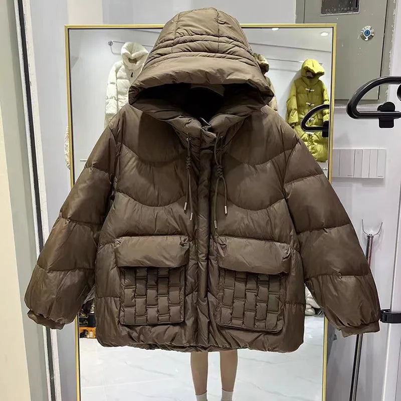 Fashion Hooded Parka Women's Winter Clothes 2023 New Short Bread Jacket CWhite Duck Down Coat Woman Large Size Overcoat