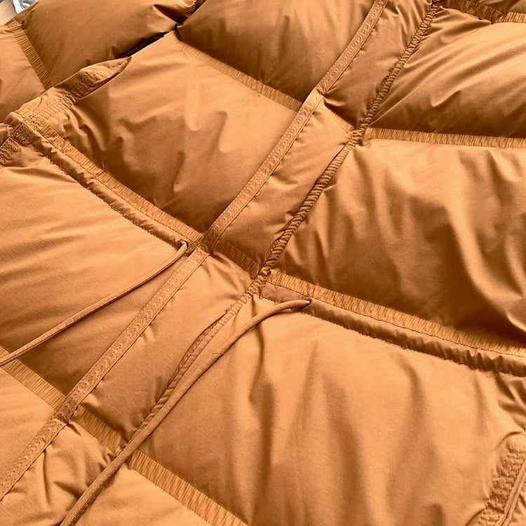 2023 New Autumn Winter Women Fashion Hooded 90% White Duck Down Coat Lady Slim Thick Warm Zipper Drawstring Lace-up Snow Jacket