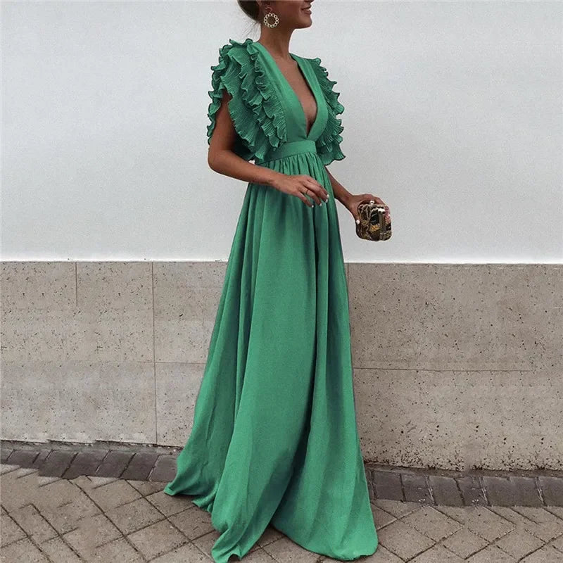 Maxi Dress Long Elegant Dress Plus Size Women Luxury Deep V Party Dresses Women Evening Korean Style Women Vestidos De Verano