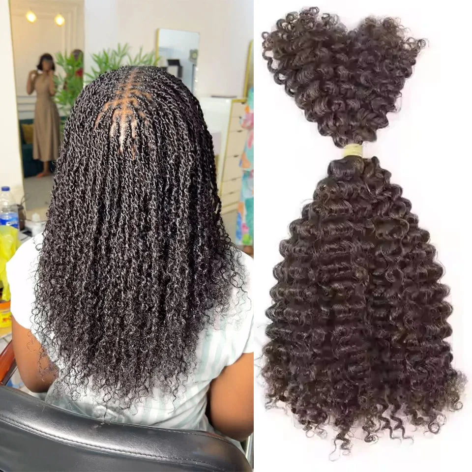 22 Inch QVR Kinky Twist Crochet Braiding Hair 100% Human hair Bundles Sleek Curly Human Hair Bulks 1 PCS Afro Kinky V Bulk Hair