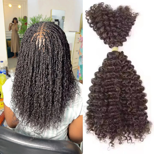 22 Inch QVR Kinky Twist Crochet Braiding Hair 100% Human hair Bundles Sleek Curly Human Hair Bulks 1 PCS Afro Kinky V Bulk Hair
