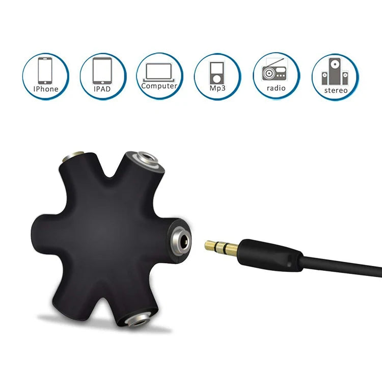 3.5mm Stereo Headset Headphone Earphone Extension Audio Hub Splitter Adapter 1 Male to 2 3 4 5 Female Audio Cable