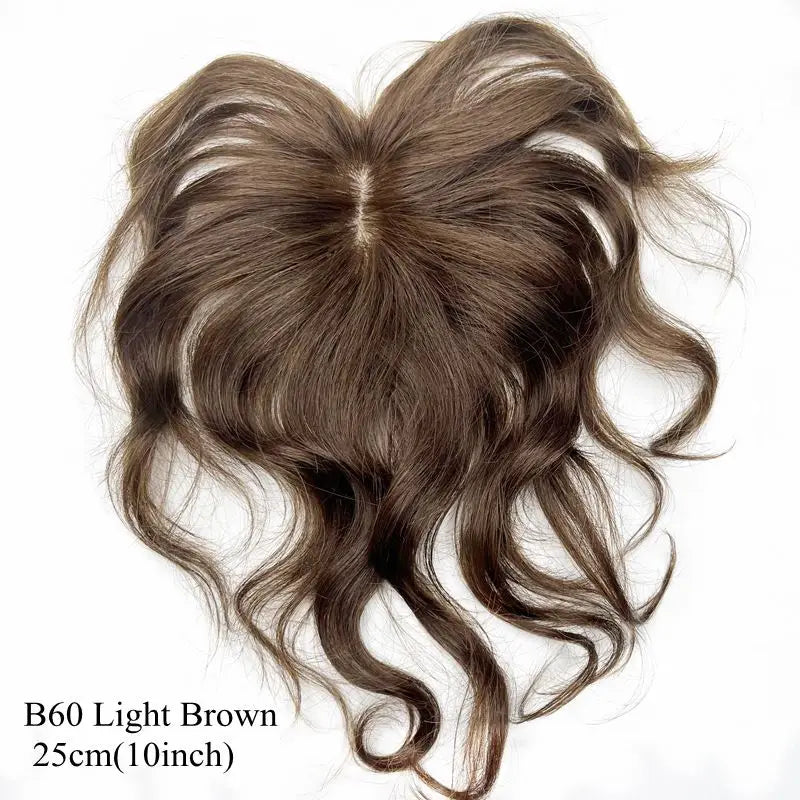 Body Wavy Human Hair Toppers for Women 25cm Clip In Curly Hairpieces Extensions Increase Hair Volume Mild Brown Non-Remy