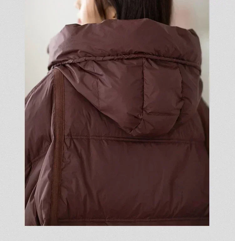 2024 New Winter Women 90% White Duck Down Jacket Casual Loose Over Size Warm Parka Female Drawstring Hooded Puffer Coat