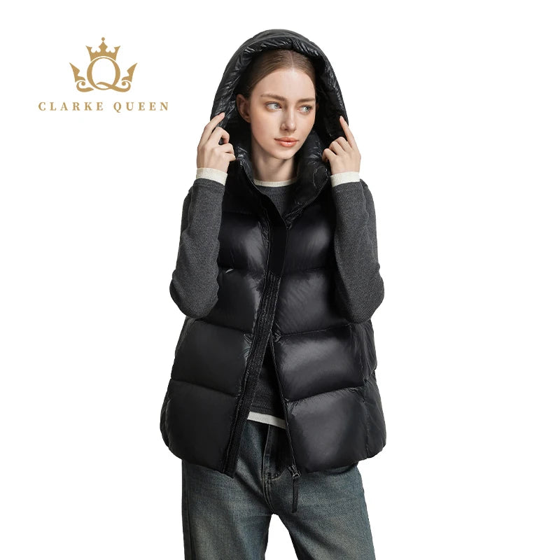 CLARKE QUEEN 2025 Duck Down Vest Jacket for Women Light Weight Padding Winter Outerwear Puffer Casual Warm Thickened Short Coat