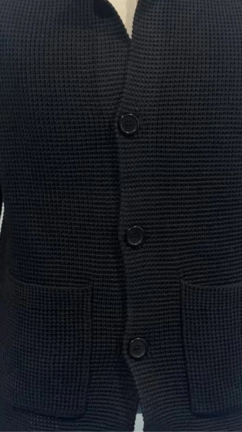 Sweaters Cardigan Men Coat Stand Collar Knitted Open Stitch Full Sleeve Splice Single Breasted Sweater Coats Autumn Winter
