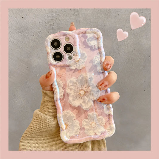 Luxury Laser Flowers Glitter iPhone Case For iPhone 11 12 13 15 16 17 Pro Max Air Plus Fashion Silicone Shockproof Bumper Cover
