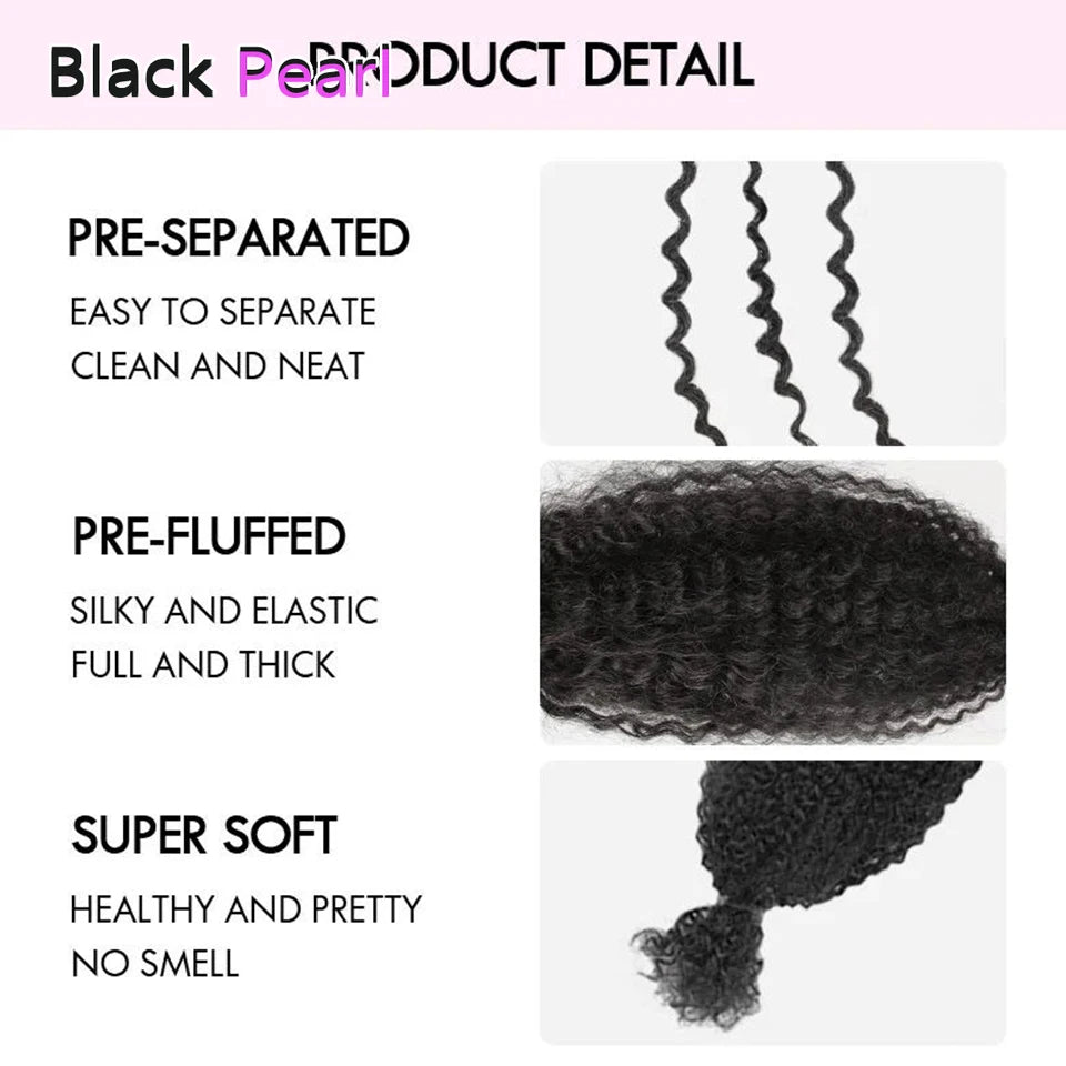 Black Pearl Afro Kinky Curly Bulk Human Hair for Dreadlock Extensions Loc Repair Braiding Twist Afro Kinky Human Hair For Locs
