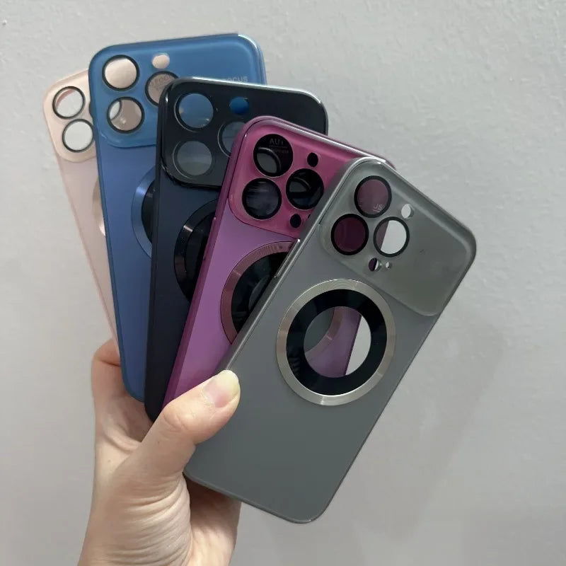 Fashion Titanium Alloy Case For iPhone 16 15 14 Plus 13 11 Pro Max 16 Plus High-end Glass Magnetic Phone Case Simple Phone Case