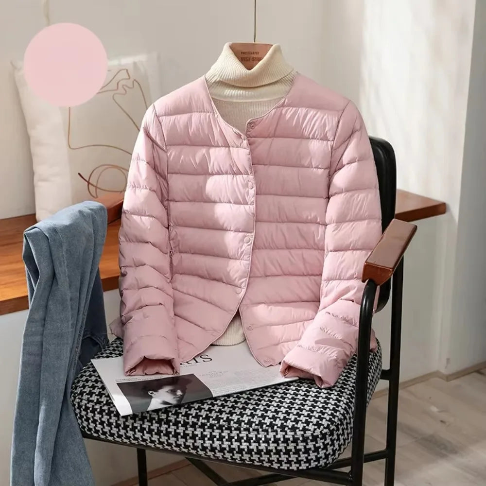 Light Down Coat Women Liner Duck Down Jacket O-neck Variable V-neck New Female Winter Collarless Ultralight Quilted Puffer Coat