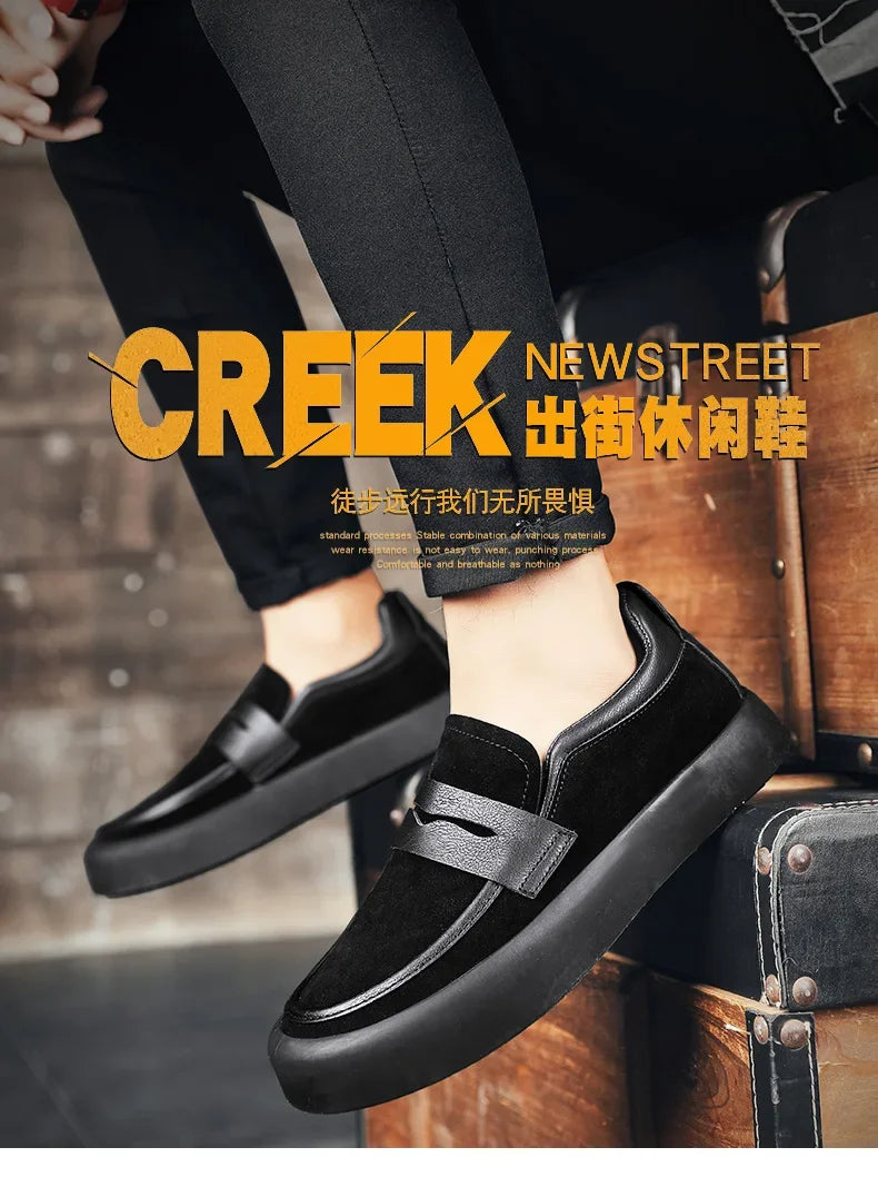Loafers Men Shoes Leather Walking Shoes Business Non-slip Soft Bottom Work Loafers Round Flat Bottom Footwear Outdoor Sneaker