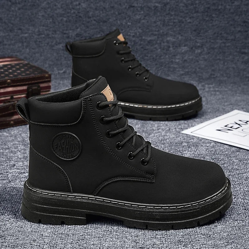 Men Retro Work Shoes Autumn Winter Thick Bottom High Top Non Slip Warm Casual Boots Leather Lace-up Big Head Tooling Boots 2024