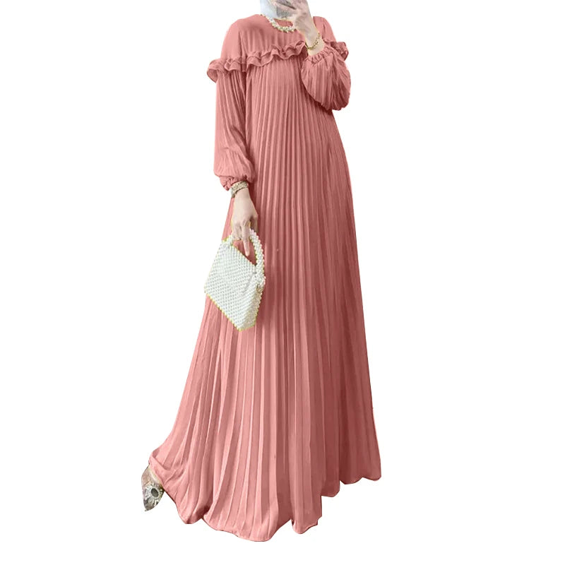 Elegant Autumn Maxi Dresses 2025 ZANZEA Women Fashion Long Sleeve Pleated Party Sundress IsIamic Robe Muslim Abaya Hijab Dress