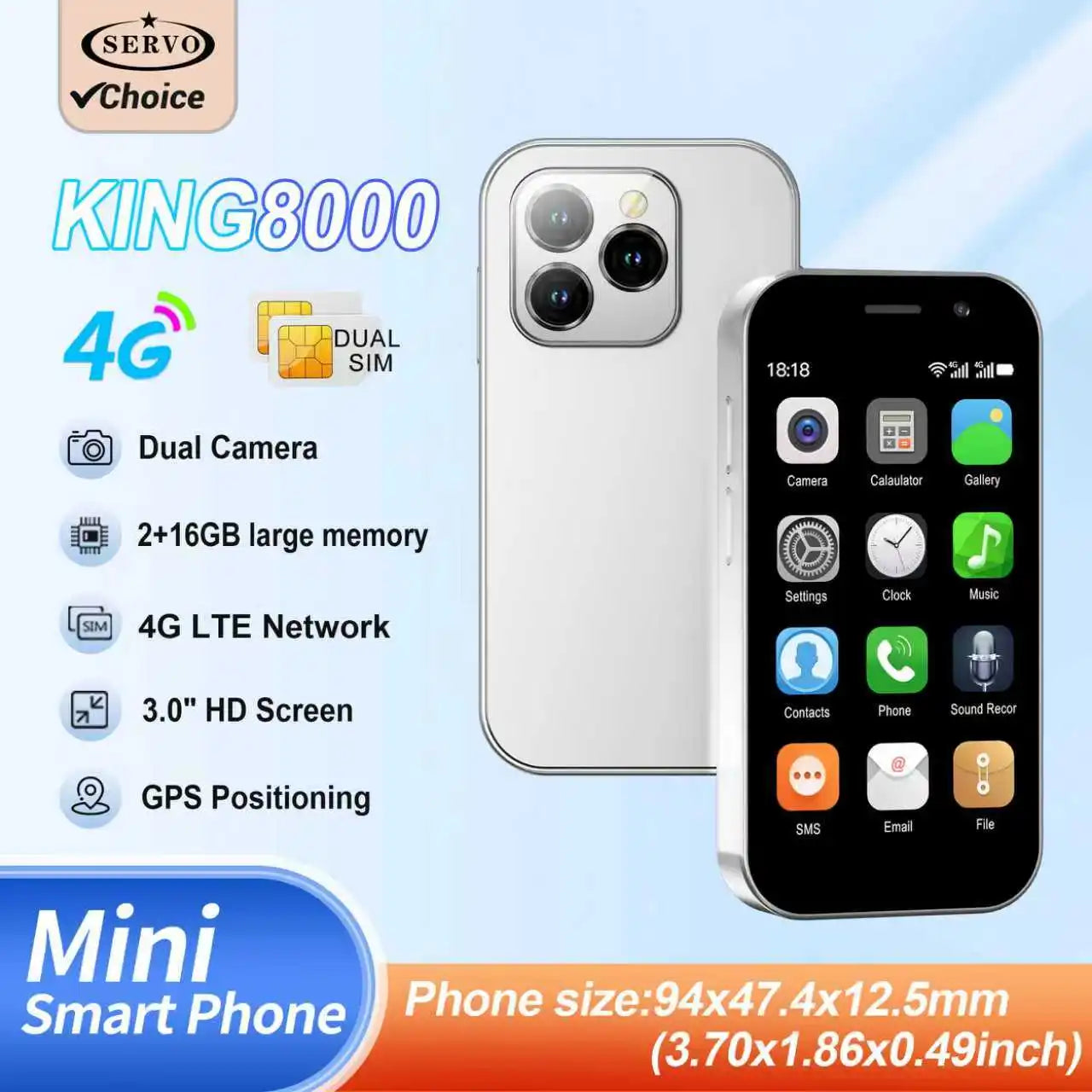 2025 HOT SALE SERVO KING8000 4G Mini Smartphone Android Global GPS 3.0" Display 5MP+2MP WIFI 2000mAh Battery Small Mobile Phones
