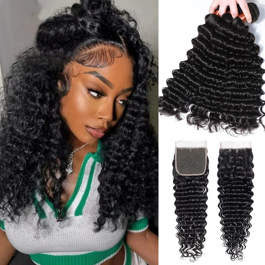 Burmese Curly Hair Bundles with Closure 4x4 Deep Wave Bundles Virgin Human Hair 100% Vietnamese Raw Human Hair Weave Extensions