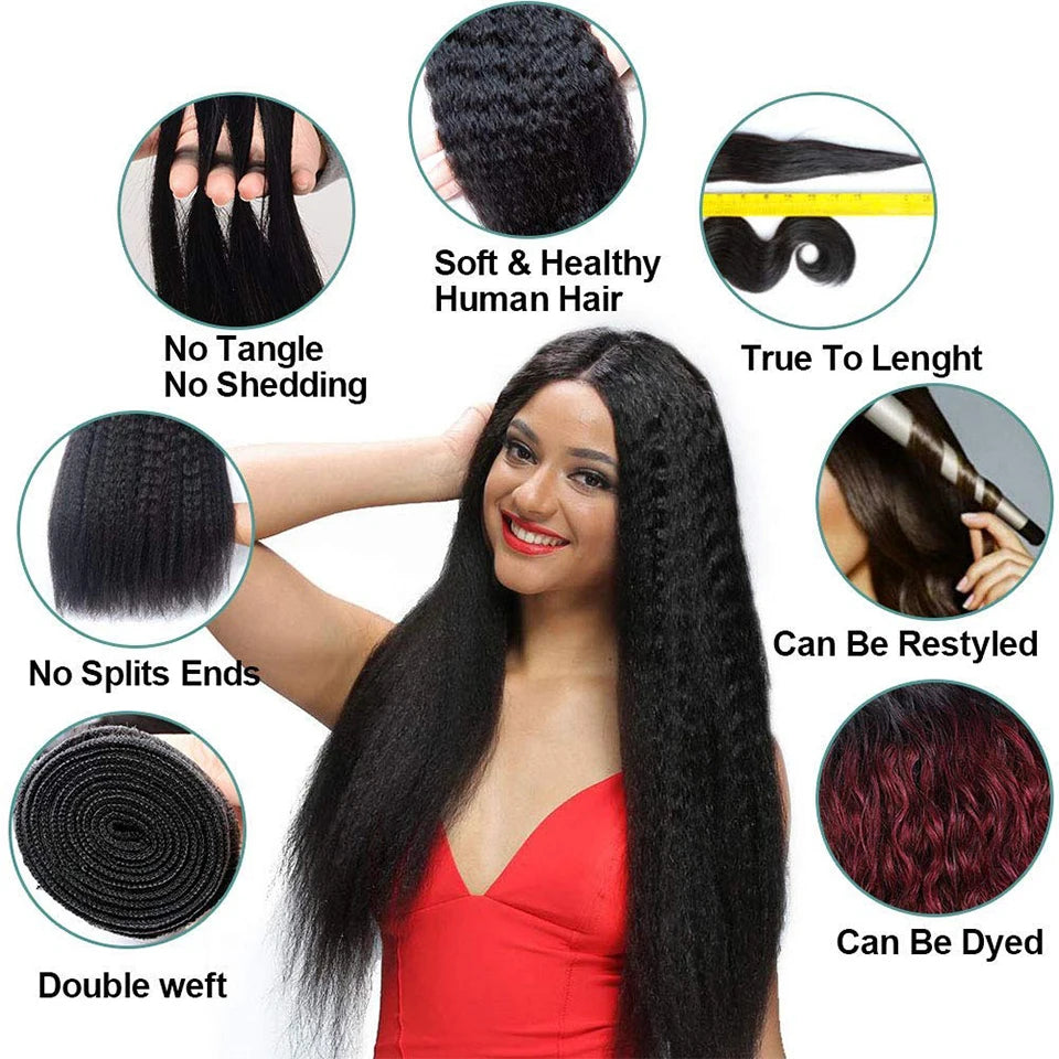 30 Inch Indian Raw Virgin Unprocessed 100% Virgin Human Hair Kinky Straight 1/2/3/4 PCS Bundles Yaki Straight For Black Women
