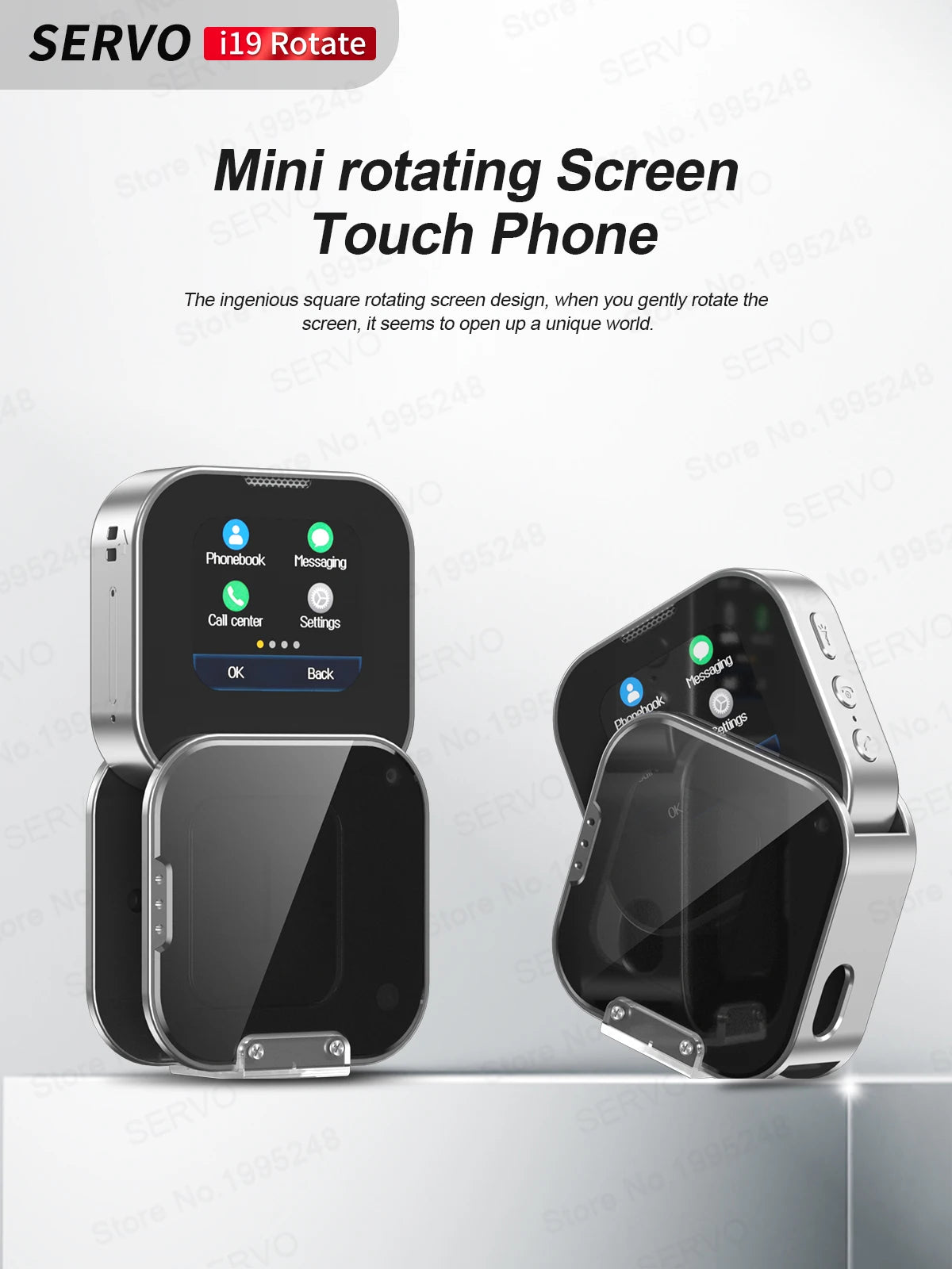 NEW Upgrade SERVO i19 Rotate Touch Screen Phone Dual SIM Bluetooth Dial Sync Music Magic Voice Torch 1.69 Inch 2G Mini Cellphone