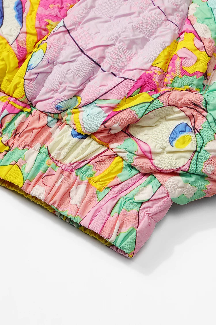 ELFSACK 2024 Winter New Arrivals Stand collar loose full printed short down jacket for women