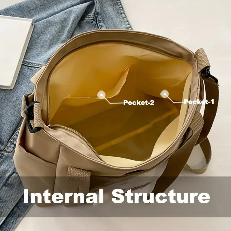 Large Capacity Nylon Crossbody Bag Casual Solid Color Messenger Shoulder Bag with Removable Strap Women's Fashion Tote Bag