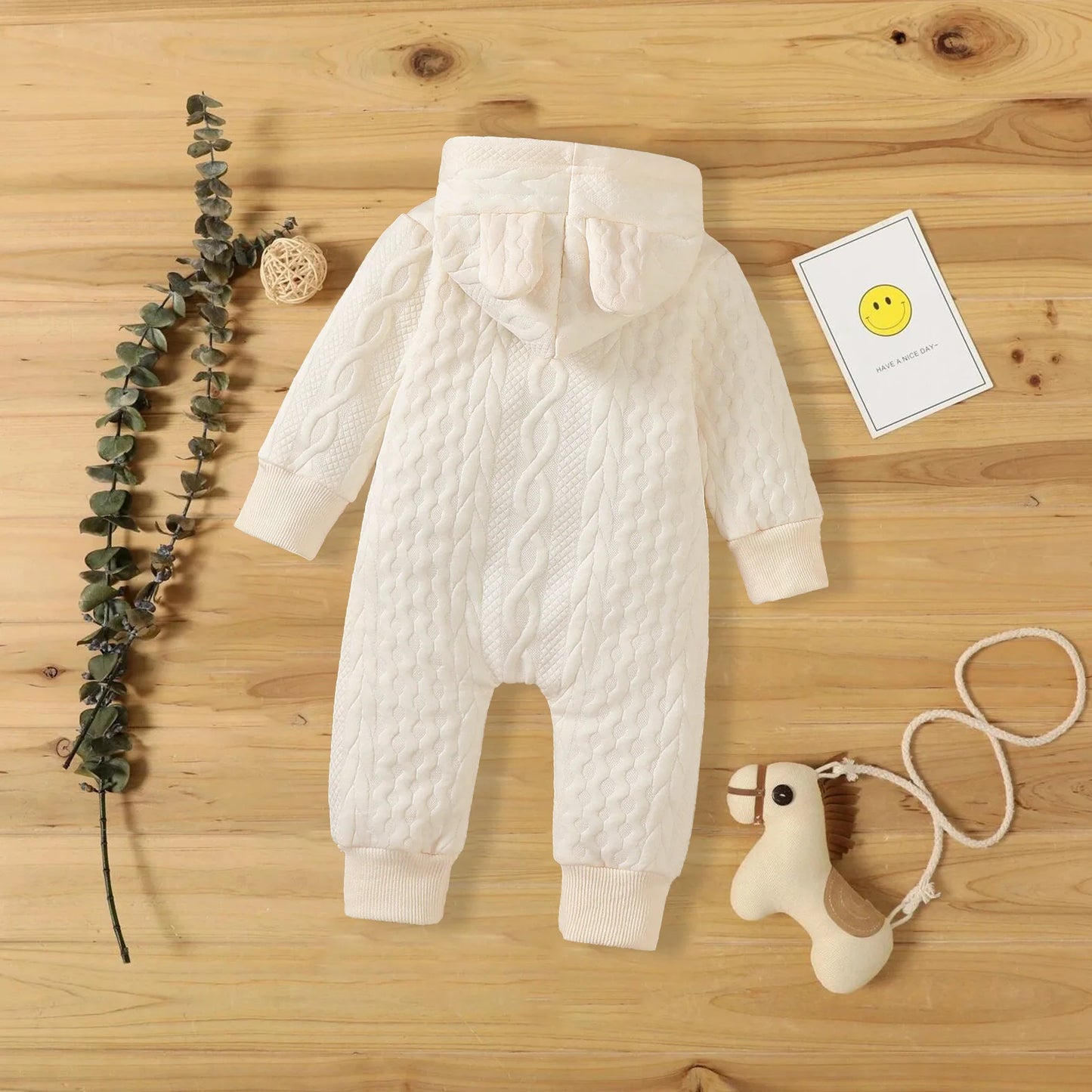 0-18 Month Newborn Baby Romper Boys Girls Cute Ears Solid Hooded Long Sleeve Baby Bodysuit Clothes Infant Autumn&Winter Costumes