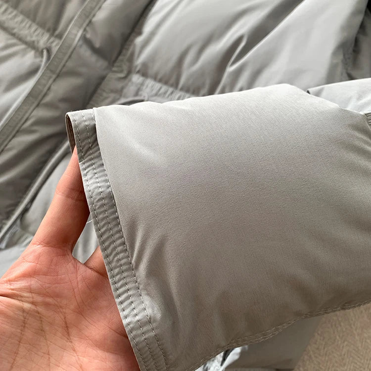 2023 New Autumn Winter Women Fashion Hooded 90% White Duck Down Coat Lady Slim Thick Warm Zipper Drawstring Lace-up Snow Jacket