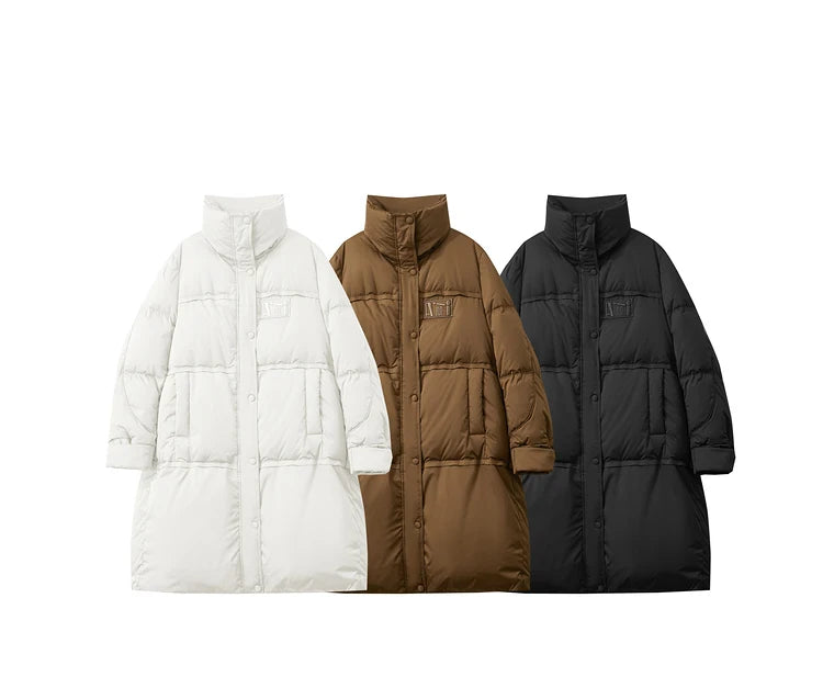 Amii 2024 Winter New Women's Velcro Loose Coat Top Warm Stand-up Collar Letter Embroidered Seal Zipper Down Jacket 12444103