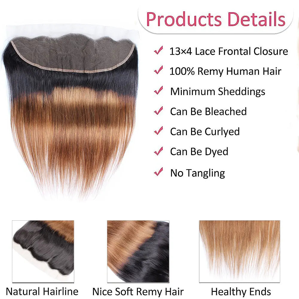 10-18 Inch 1B/27 Blonde Lace Frontal Pre Plucked Brazilian Bone Straight Ombre Blonde Human Hair 13x4 Transparent Swiss Lace